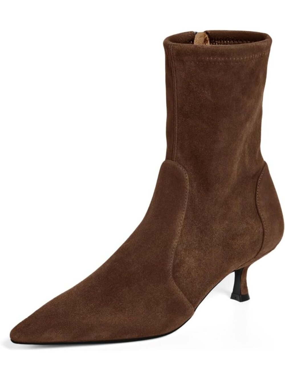Women's Dark Brown Low Kitten Heel Ankle Boot Pointed Toe Booties Side Zip Shoes